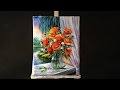 Bouquet Of Poppies In Glass Vase On Windowsill Acrylic Painting