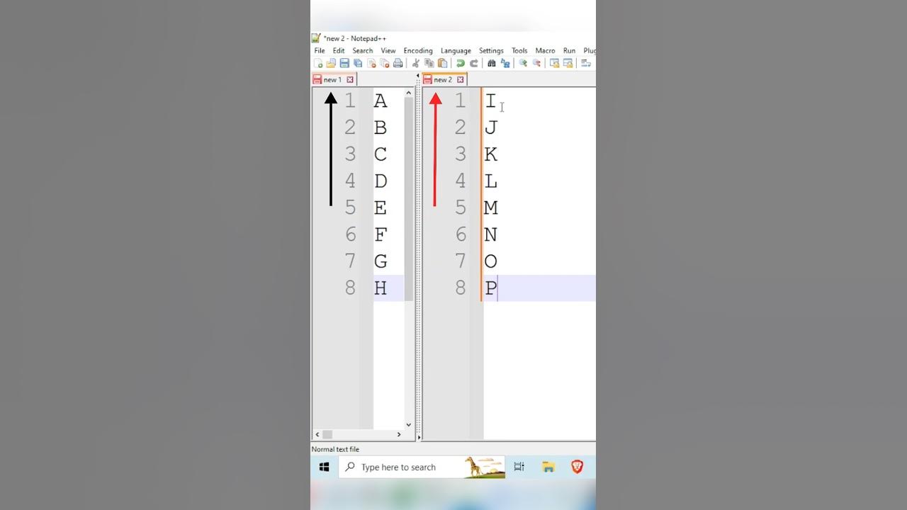 notepad++ split screen sidebyside view shortyoutube textediting