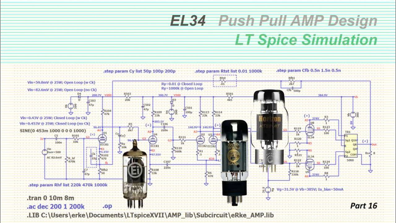 EL34 Push Pull AMP Design; LTSpice Analysis