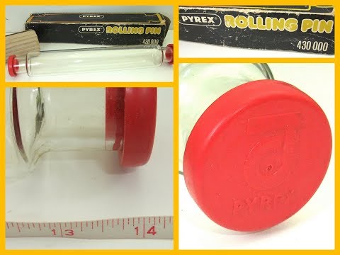 Vintage Kitsch Pyrex Glass Rolling Pin Boxed With Red Stoppers VGC