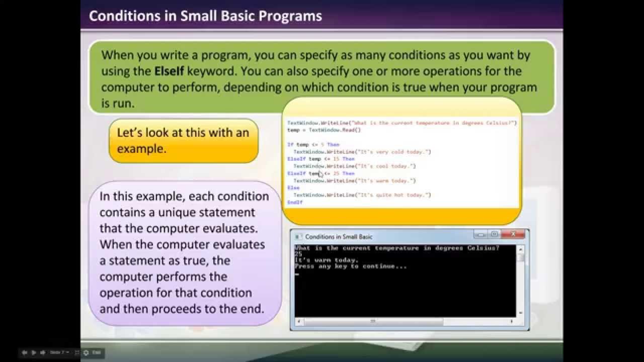 Small Basic Tutorial 1.4 Conditions and Loops Part I - YouTube