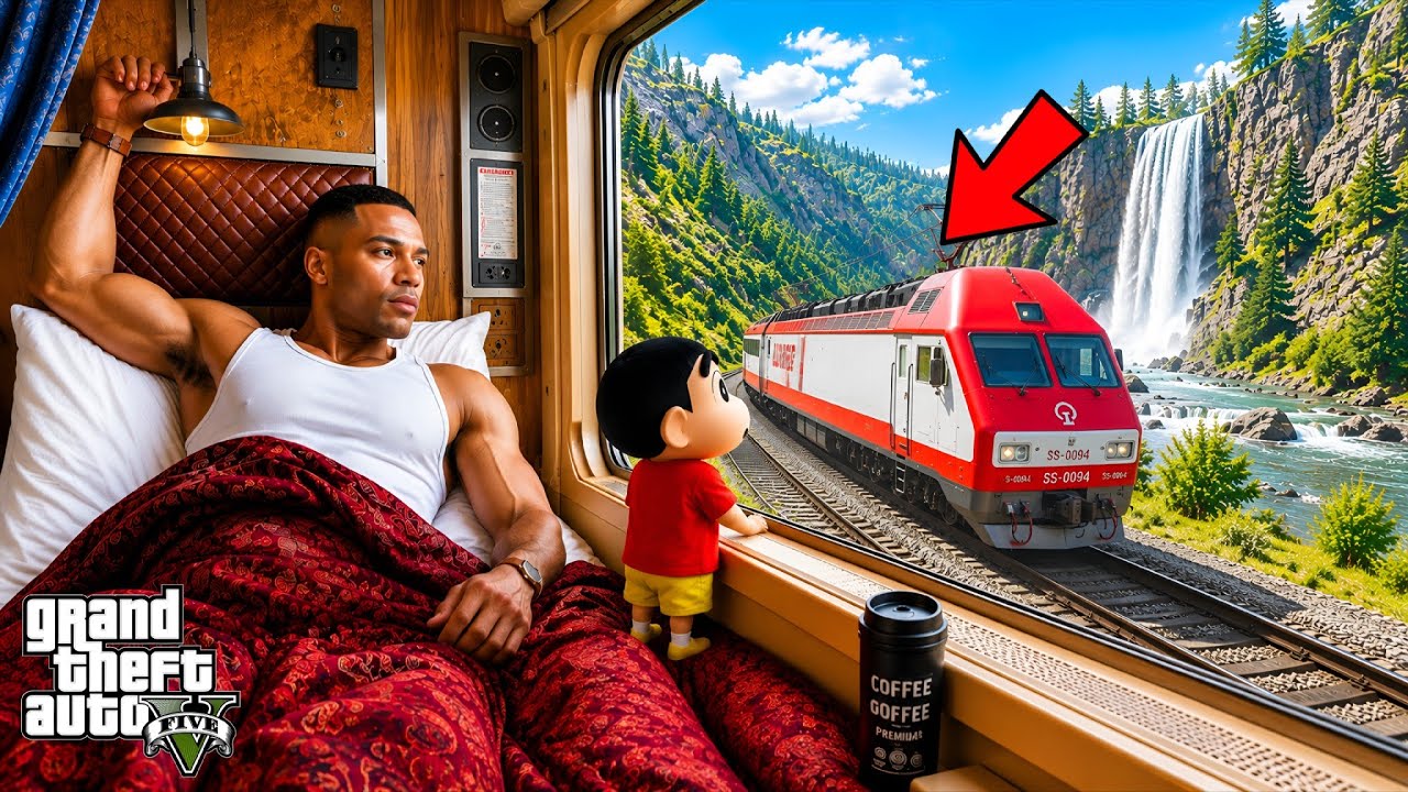 Franklin and Shinchan Ride A Train Journey From Los Santos To Natural Waterfall in GTA V