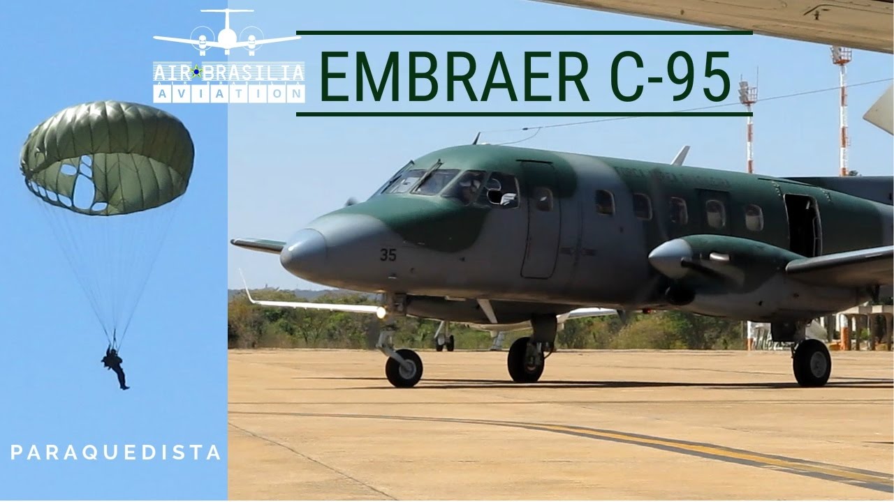 Avião Embraer C-95 Bandeirante EMB110 Lançamento de Paraquedistas Army ...