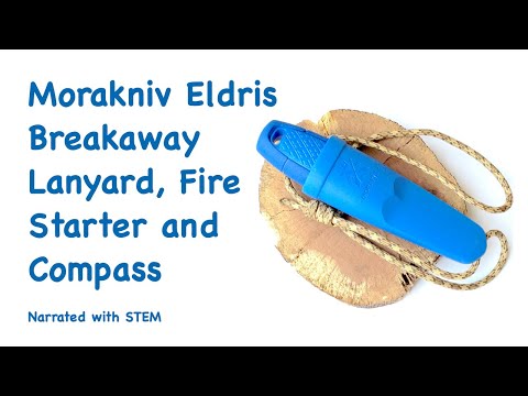 Narrated: Morakniv Eldris breakaway lanyard, fire starter, and compass.