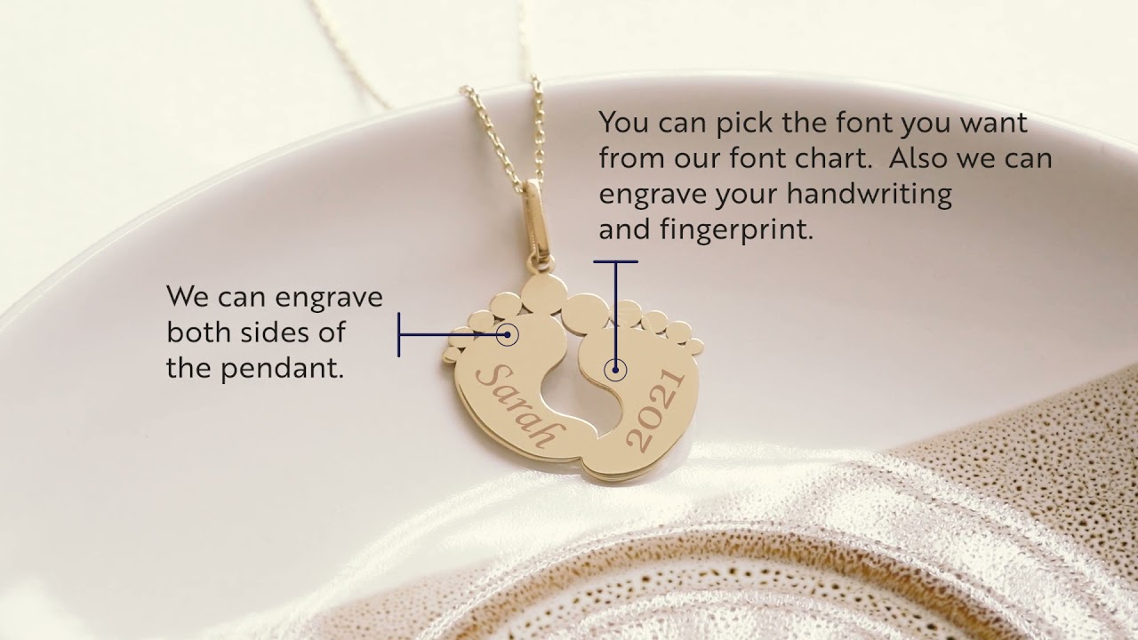 Engraved Baby Feet Necklace - Custom Name Date Engrave Baby Footprint Necklace