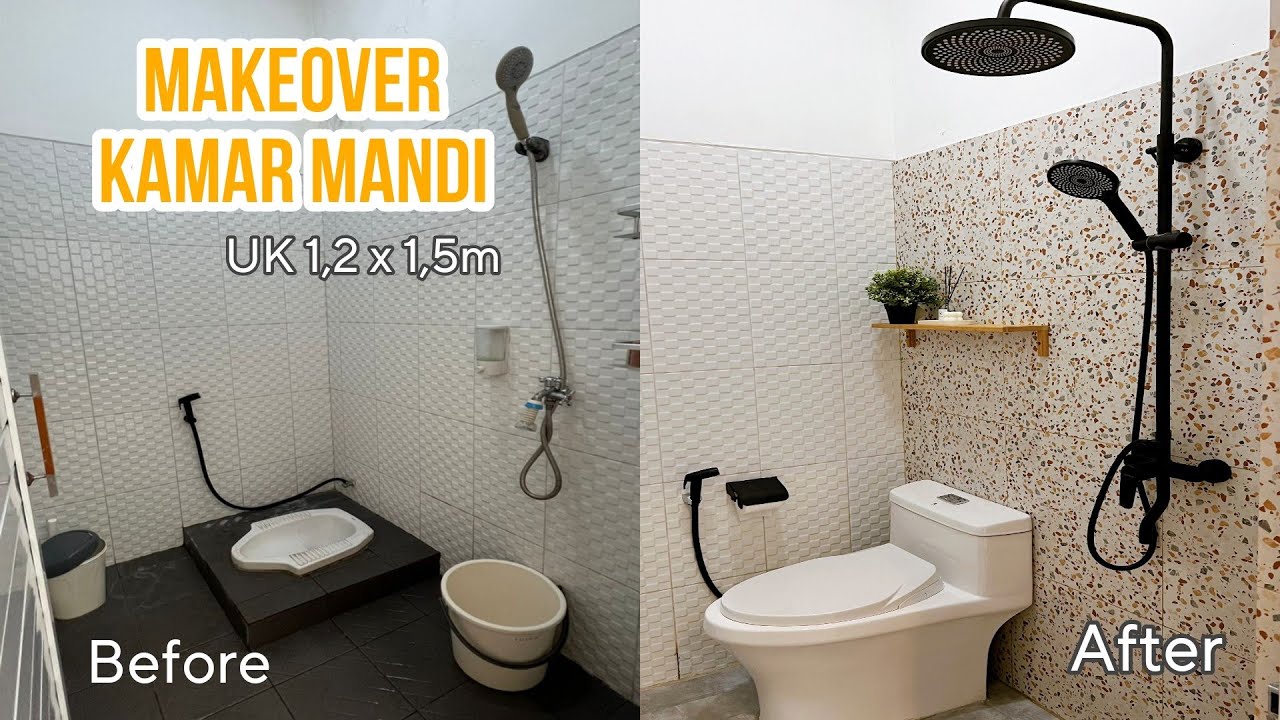 MAKEOVER KAMAR MANDI MUNGIL JADI AESTHETIC UK 1,2x 1,5m | Ganti closet jongkok jadi closet duduk
