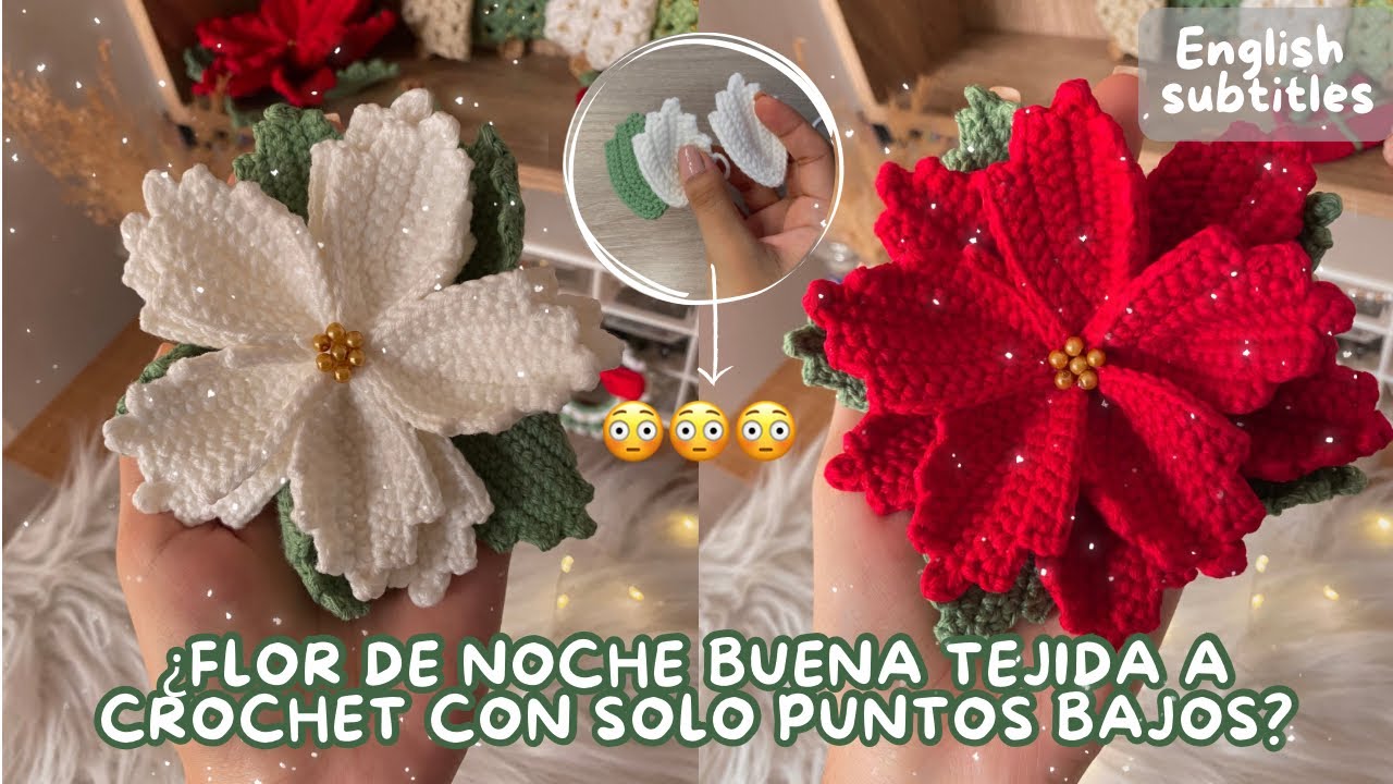 😱¿FLOR DE NOCHE BUENA TEJIDA SOLO CON PUNTOS BAJOS? - FLORES TEJIDAS A CROCHET - FLOR DE PASCUA
