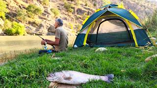 Solo Camping and Fishing in the Wild River (ASMR)