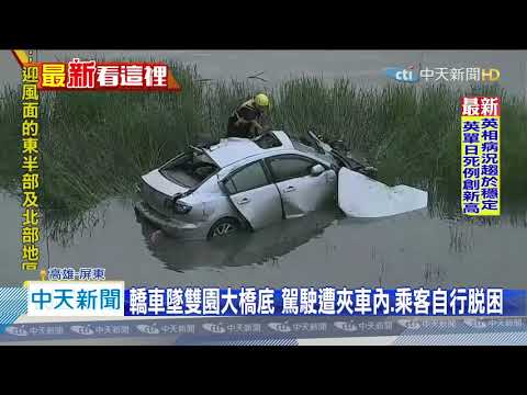 20200408中天新聞　轎車撞破護欄　墜雙園大橋10米深橋底