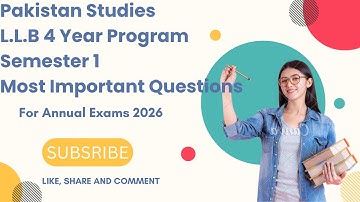 Pakistan Studies Most Important Question L.L.B 4 Year Semester 1 Annual Exams 2026