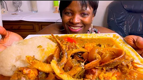 Asmr dry fish + cow skin okra soup with cassava Fufu mukbang bang (eating show no talking #asmr #muk