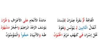 ثلاث أبيات الأولى مكررة للحفظ (المنظومة الإبراهيمية في ترتيب السور القرآنية )