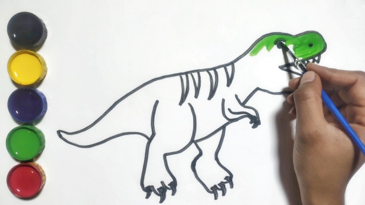 T Rax Easy How to draw and colour t-rax || Easy dinosaur drawing || kids art - YouTube