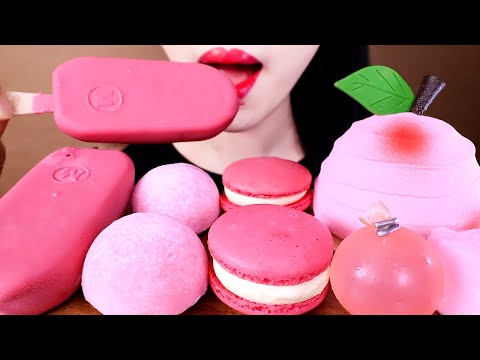 ASMR PINK FOOD CAKE, COTTON CANDY, MAGNUM, ICE CREAM, MACARON, JELLY eating sounds MUKBANG핑크색 디저트 먹방