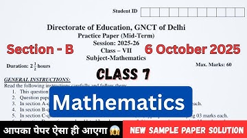 Doe Class 7 Maths mid term Practice paper Solution 2025-26 | Class 7 Mathematics Exam 2025-26