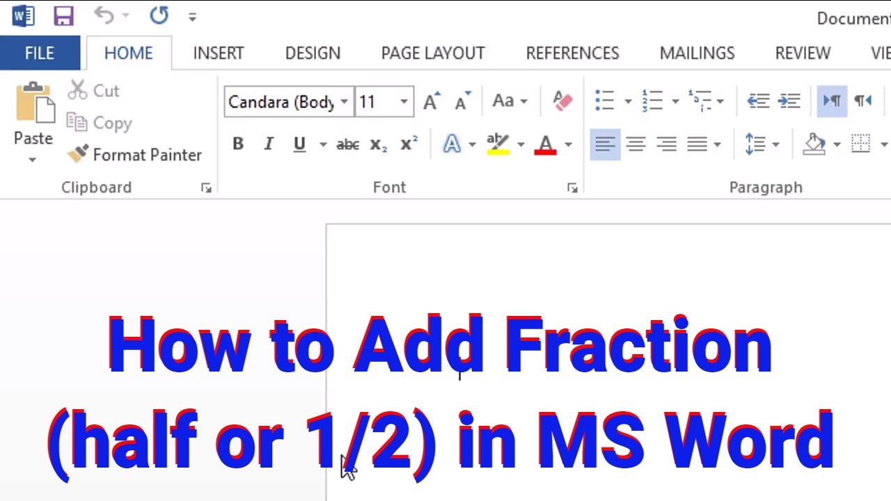 How to Add Fraction (half or 233/23) in MS Word