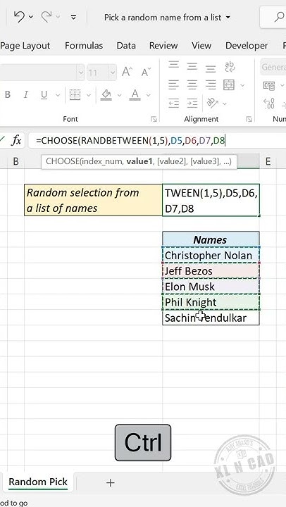 Pick a random name from a list in Excel - YouTube