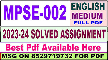 mpse 002 solved assignment 2023-24 || mpse 002 solved assignment 2024 in english || ignou mpse002