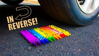 Crushing Crunchy & Soft Things by Car IN REVERSE EXPERIMENT Crayons vs Car