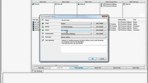 Changing Test Properties in Race Studio 2