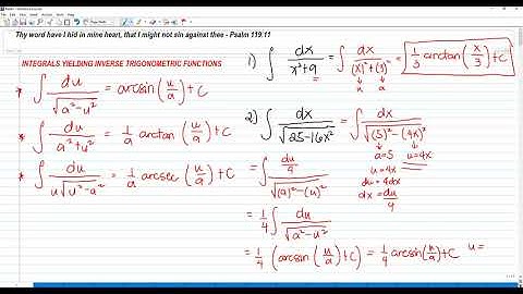 Integrals Yielding Inverse Trigonometric Functions - Integral Calculus