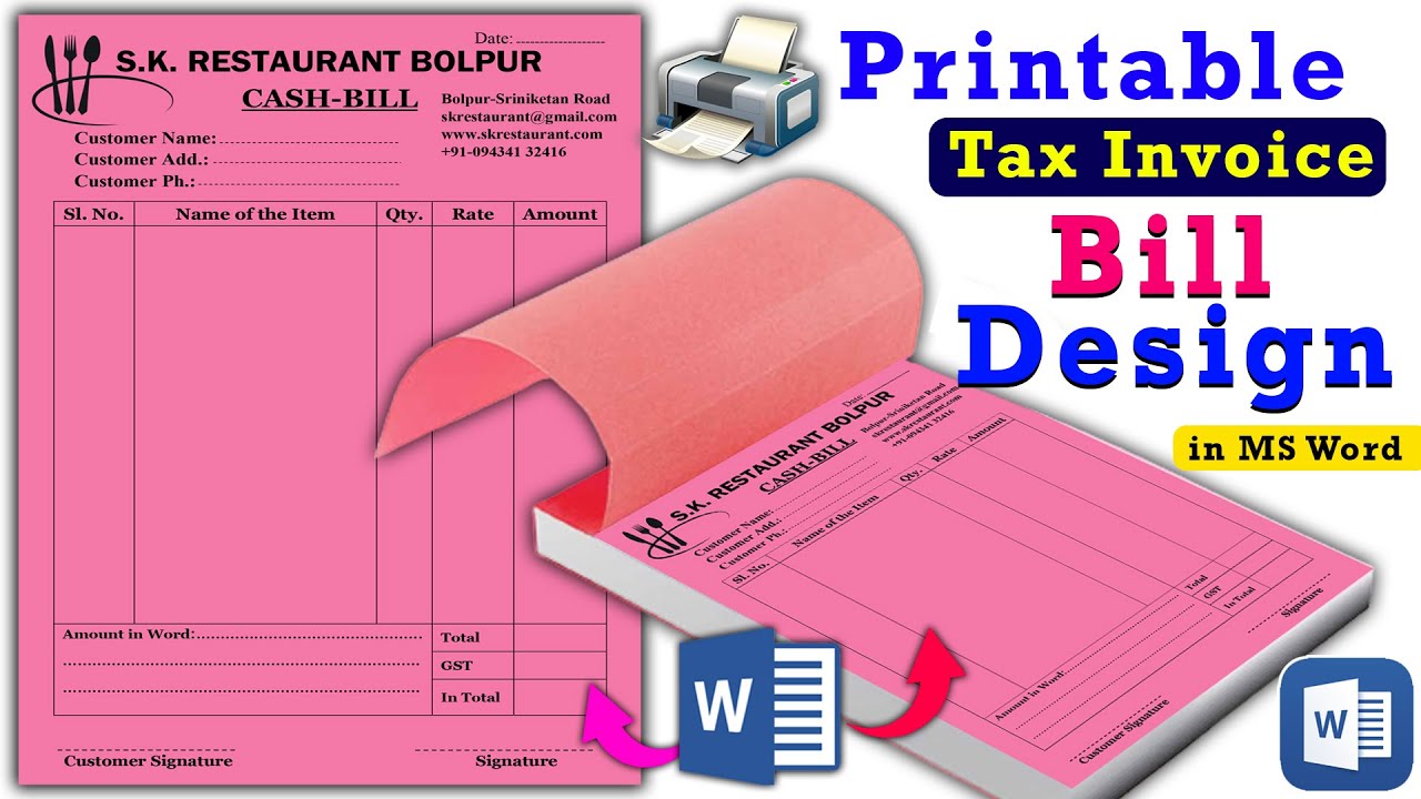 How To Make Bill Book In MS Word Printable Restaurant Bill Design In How To Make Bill Book In MS Word Printable Restaurant Bill Design In
