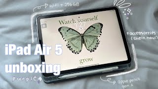 iPad Air Gen 5 256GB (Purple) + Apple Pencil unboxing- ˚ ༘♡ ⋆｡˚ (ft SHEIN haul unboxing etc)