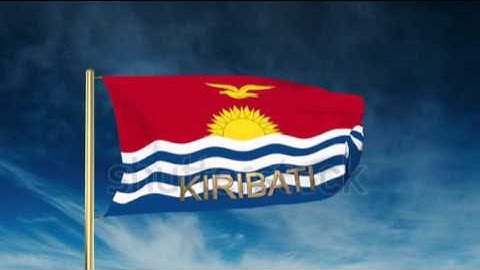 Kiribati flag slider style with title. Waving in the wind with cloud background animation Stock