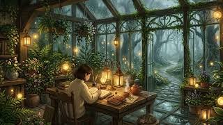 Rainy Greenhouse Lofi 🌿🌧️ Cozy Study Music for Reading, Relaxing & Sleep (1 Hour)