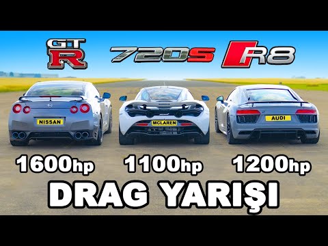 1200hp Audi R8 vs 1600hp GT-R vs 1100hp McLaren 720S: DRAG YARIŞI