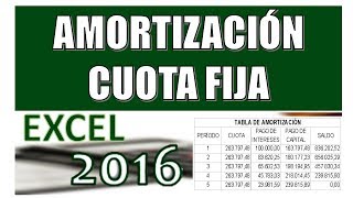 Tabla de Amortización Cuota Fija  Excel 2016