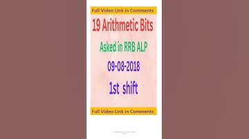 RRB ALP Arithmetic Previous Year Question Paper 2018, 09-08-2018 Shift 1, #arithmetic #rrb #rrbntpc