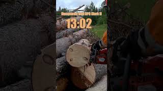How fast is Husqvarna 550 XPG mark II cutting three slices from a pine tree trunk