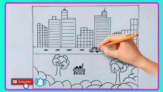 Cara Menggambar Pemandangan Kota - Gedung Bertingkat #belajarmenggambar