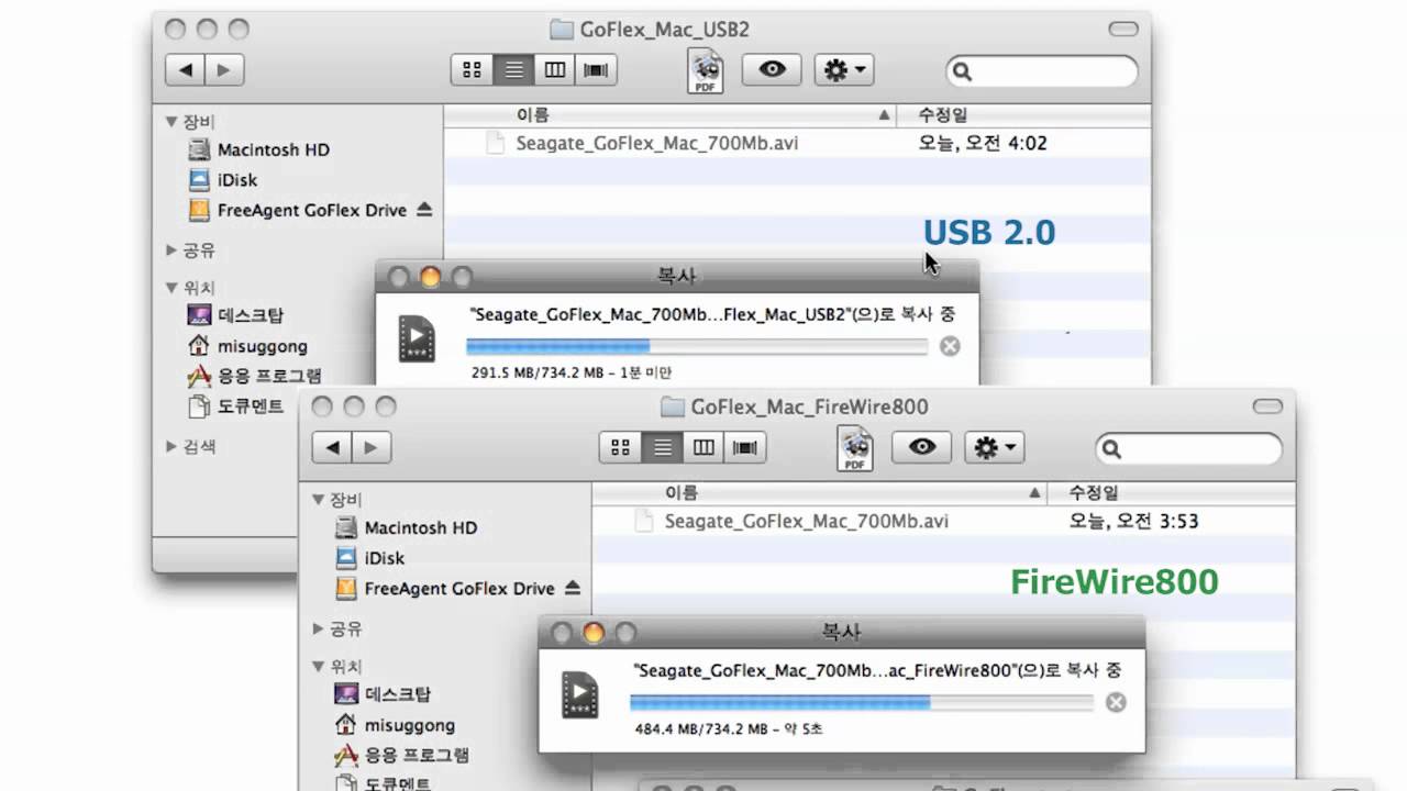 Seagate FreeAgent GoFlex USB3.0 1TB iMac27 USB2.0 VS FireWire 800