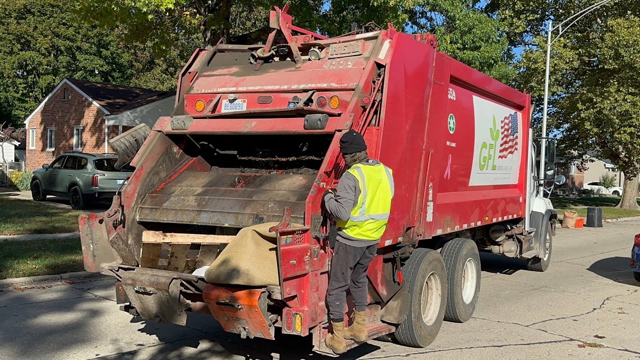 Red Rizzo GFL Priority Heil 5000 Rear Loader Garbage Truck Packing The End of Manual Trash (Livonia)