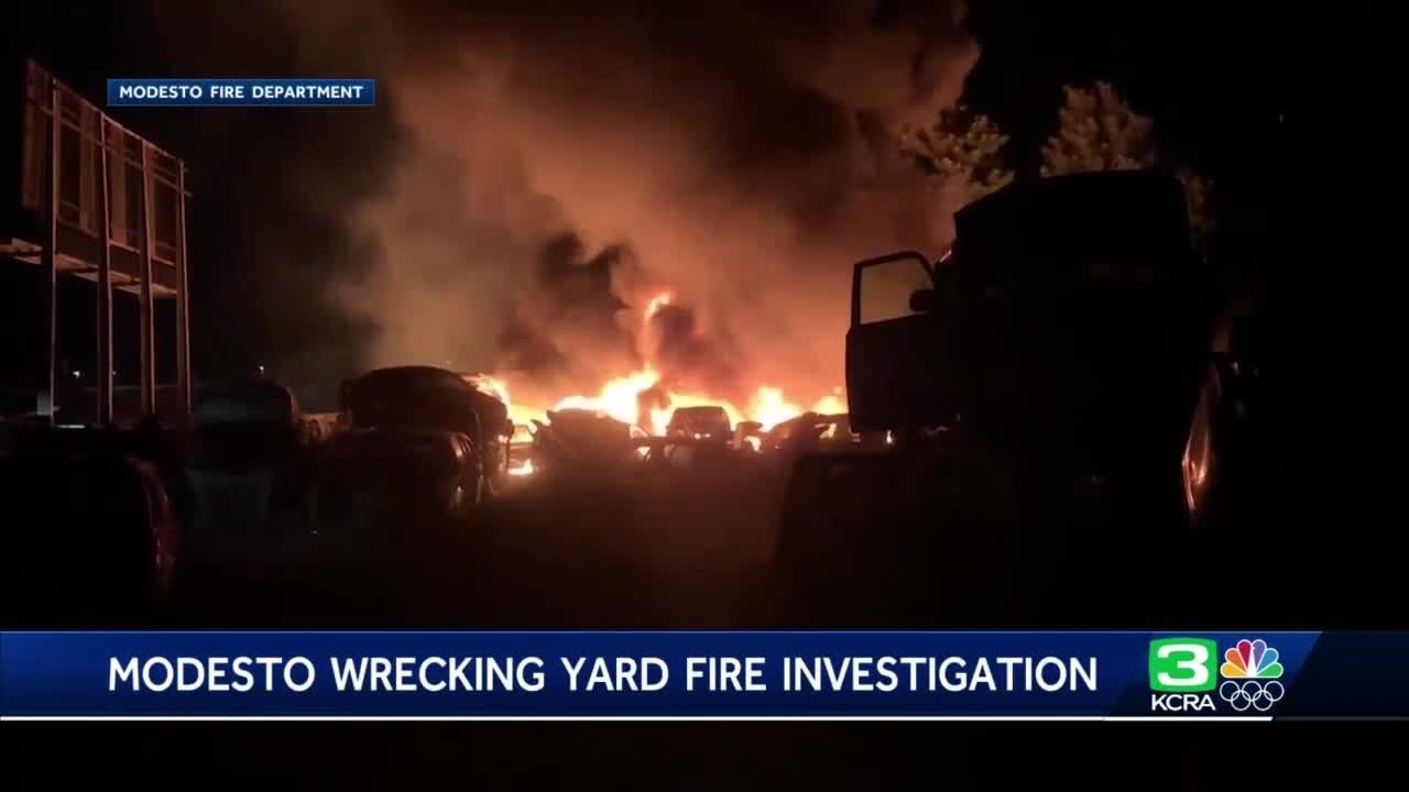Fire officials investigate wrecking yard fire in Modesto