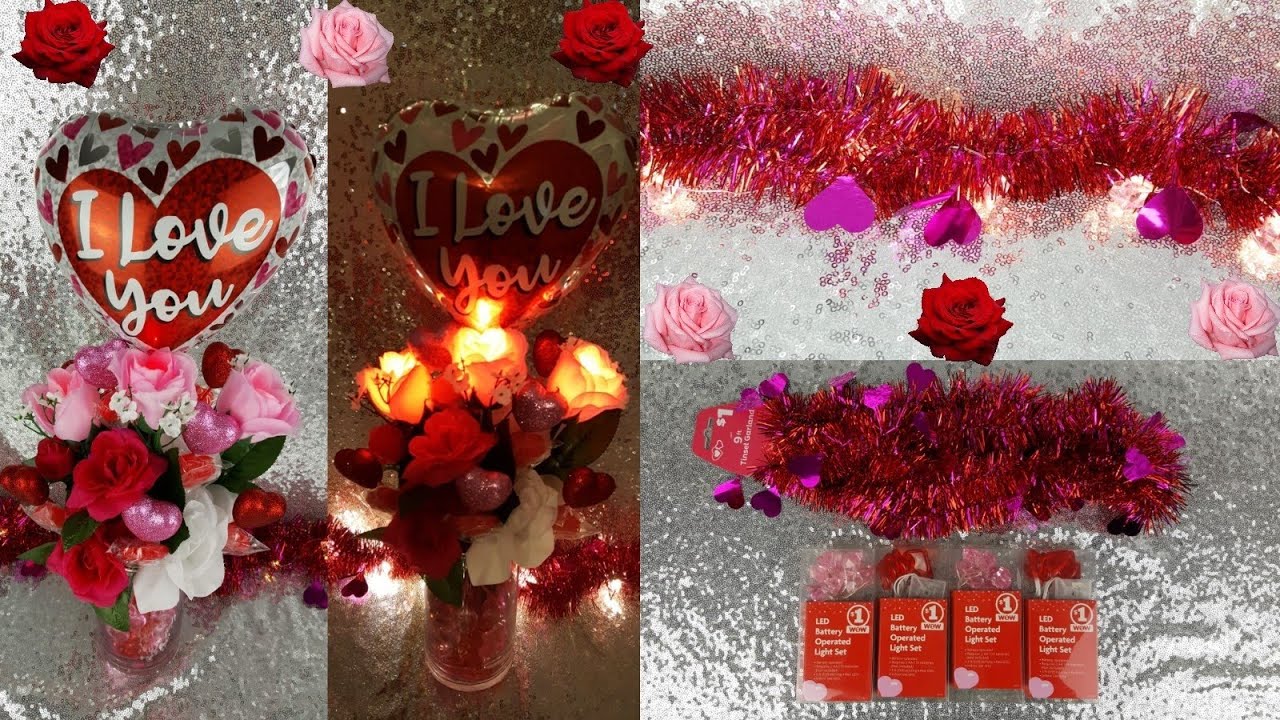 🌹💗Dollar Tree DIY Valentine's Day Light Up Candy Flower Vase/ Pink LED  Garland💗🌹 