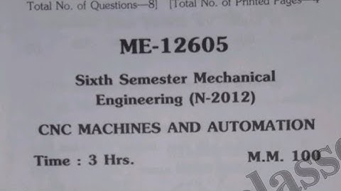 CNC Machines And Automation 6th sem Mechanical Engineering Question paper