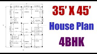 35 X 45 feet House Plan | घर का नक्सा 35 फ़ीट X 45 फ़ीट | 4BHK | Ghar Ka Naksha |
