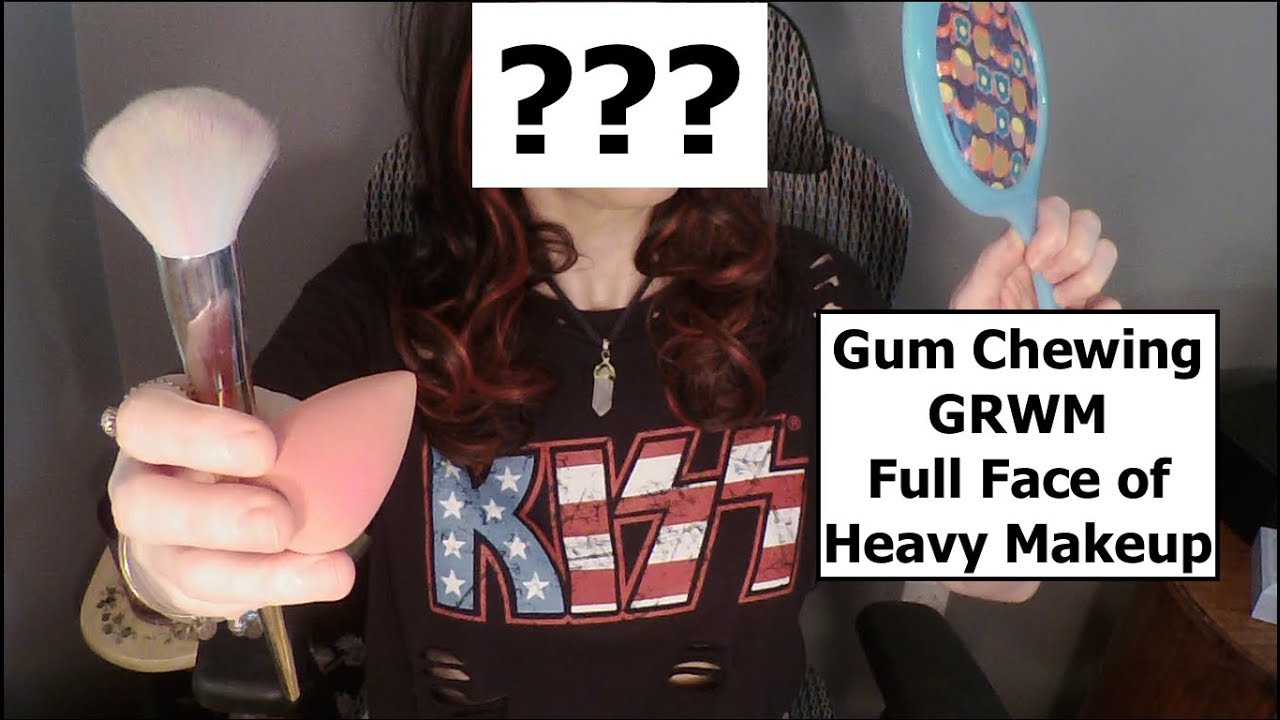 ASMR Gum Chewing GRWM. Full Face of Makeup. Whispered