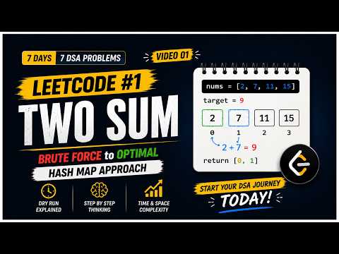 LeetCode #1: Two Sum | Brute Force to Optimal HashMap Solution | DSA for Beginners | Day 1/7