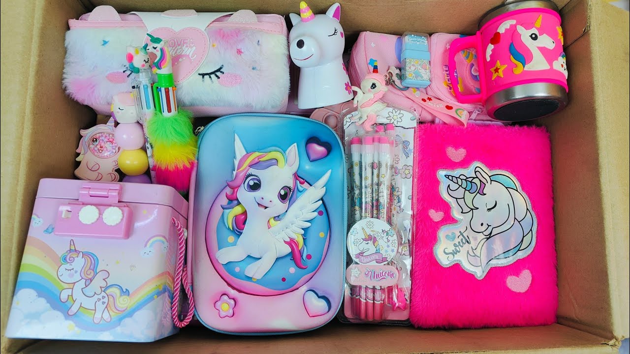 Unboxing Fancy Unicorn stationery For Girls 📚 Geometry Box, Pencil case, PiggyBank, Dairy, Eraser