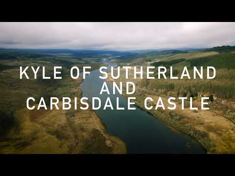 Kyle Of Sutherland and Carbisdale Castle. Scottish Highlands. 4K Drone footage.