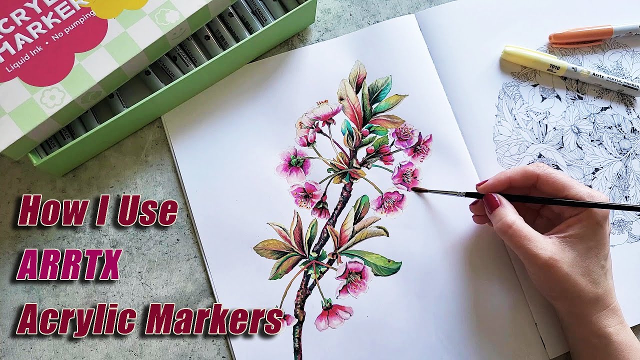 Artex Ink Painting with Arrtx Liquid Ink Acrylic Markers in a Coloring Book ...