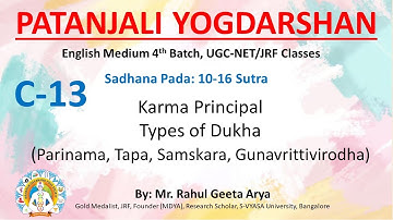 Yogdarshan, C-13, Sutra (2/10-16), Karma Principal and Types of Dukha, By Mr. Rahul Geeta Arya