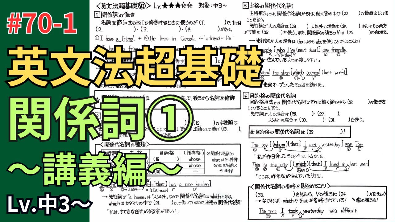 英文法超基礎70-1】関係詞① 関係代名詞の基本をゼロから解説！【講義 