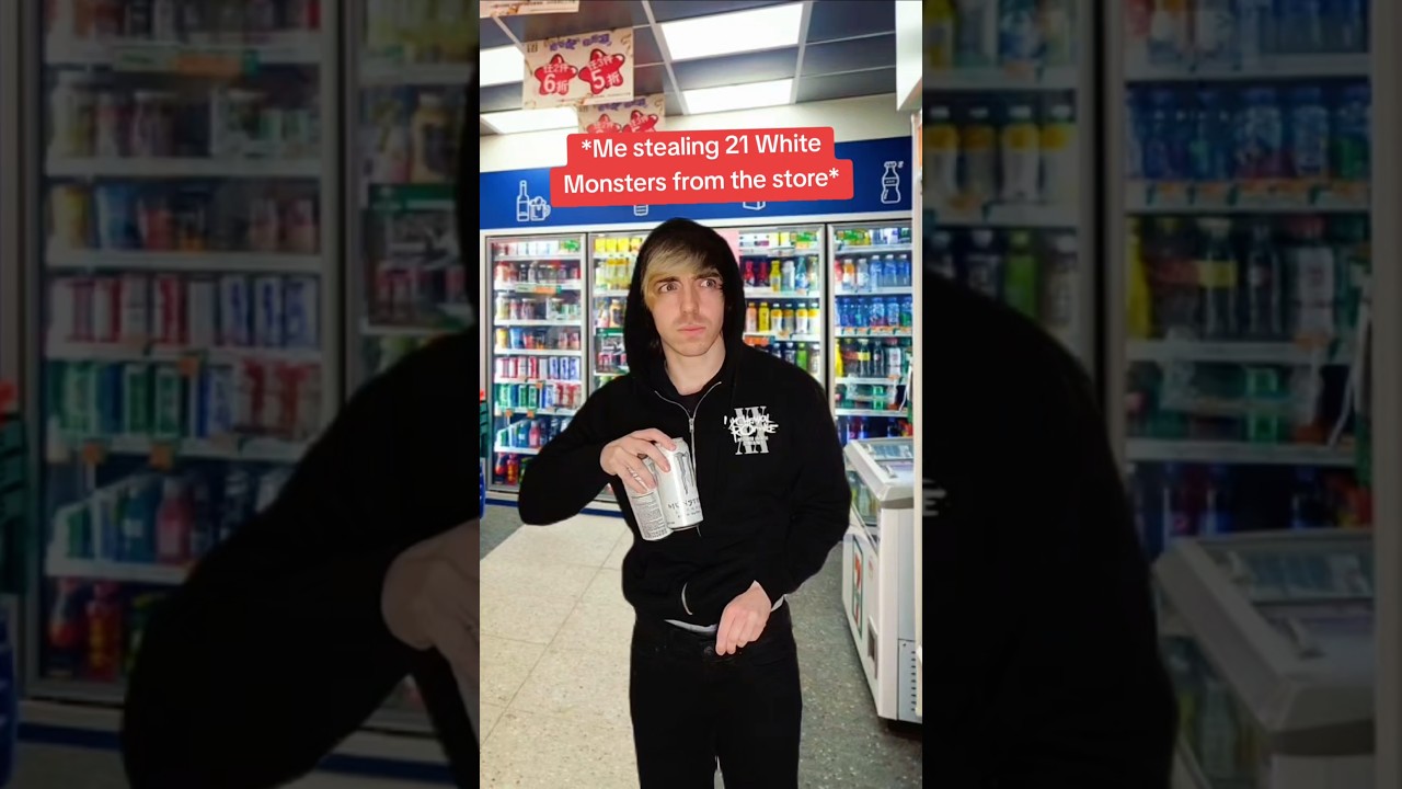 Stealing 21 White Monsters from the store 