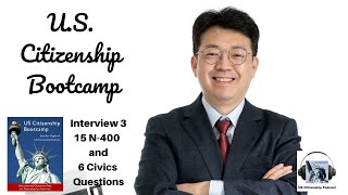 U.S. Citizenship Bootcamp Interview 3
Prepare for your U.S. Citizenship by completing a series of 10 interviews based on the USCIS N-400 and 100 Civics Questions.
The third interview pairs 15 basic questions in simple English from the N-400, with 6 USCIS Civics questions.
The following interviews expand on these N-400 and Civics questions by gradually introducing new vocabulary and grammar patterns.
We know that you will be a great American citizen! U.S. Citizenship Bootcamp Interview 3
