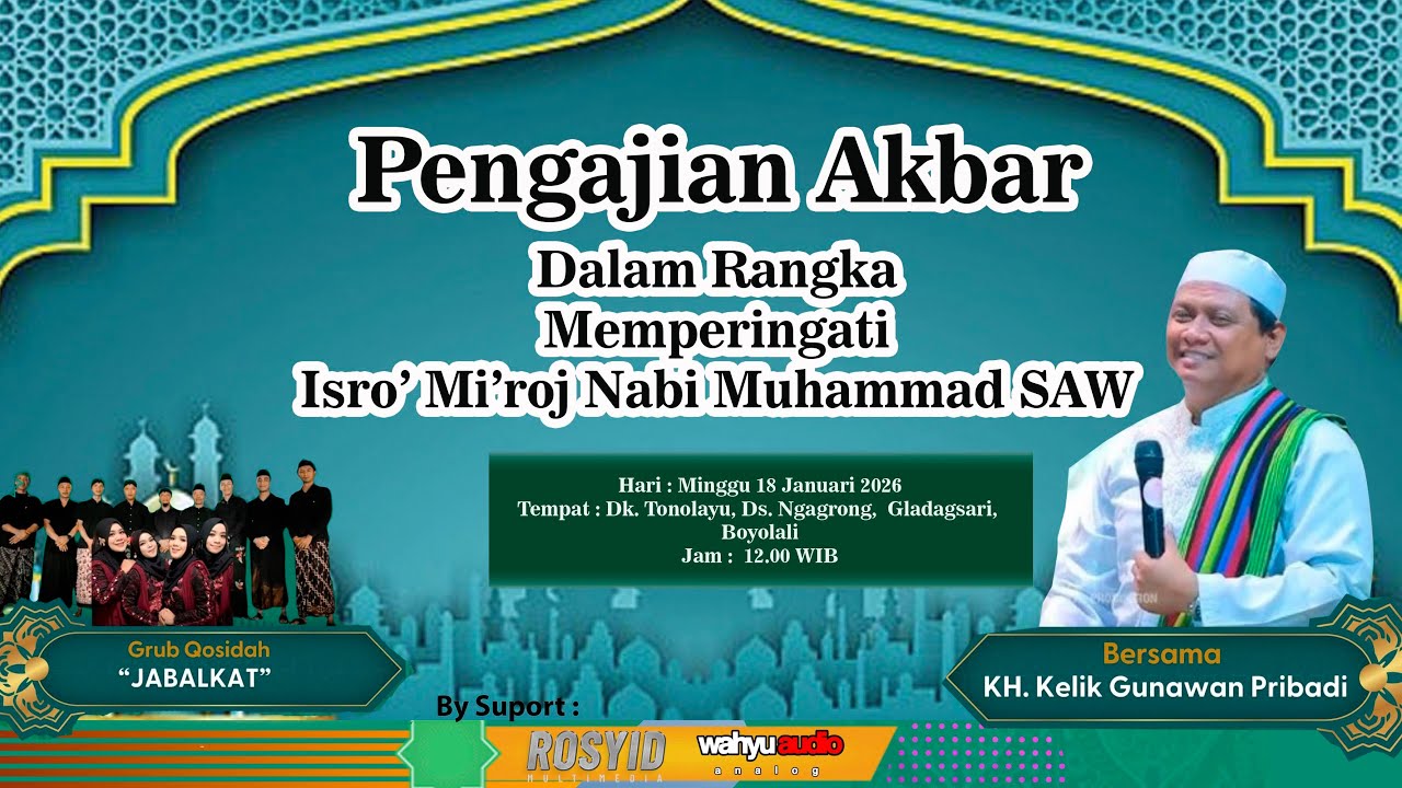 🔴LIVE PENGAJIAN KH KELIK GUNAWAN DALAM RANGKA ISRO' MI'ROJ || TONOLAYU 18 JAN 2026